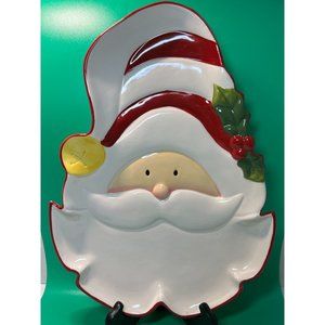 Earthenware Christmas Santa Dish Plate Platter Cookies Holiday Treats Ceramic